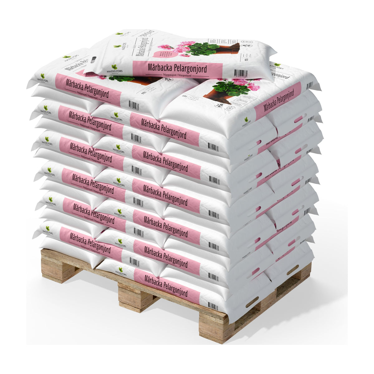 Hasselfors Mårbacka pelargonjord, 15 liter, 51st, Halvpall