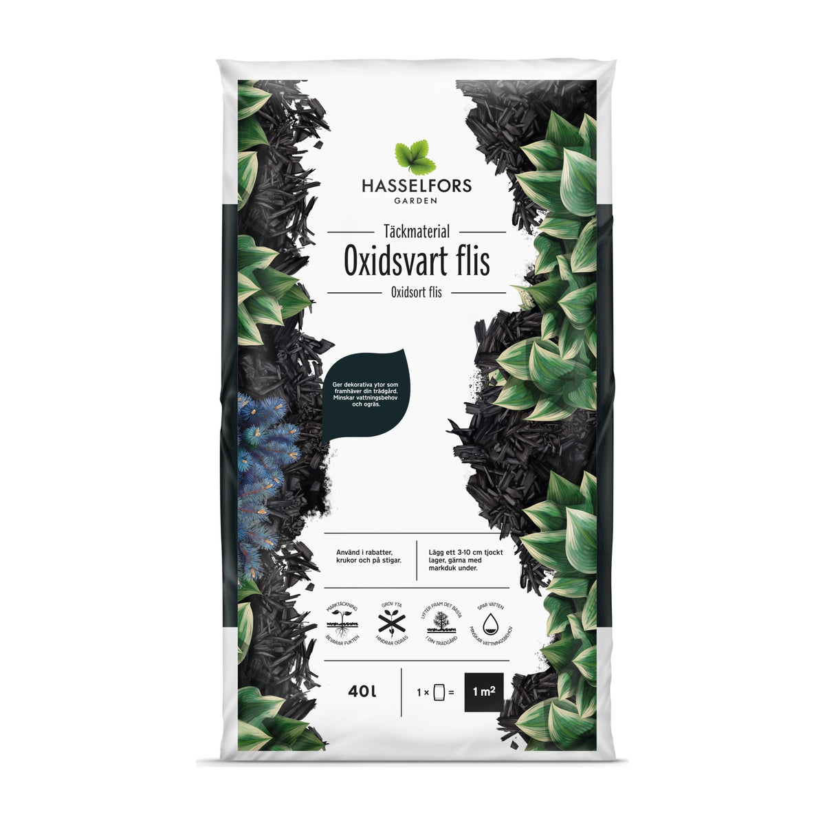 Hasselfors oxidsvart flis, 40 liter, 45 st, Helpall
