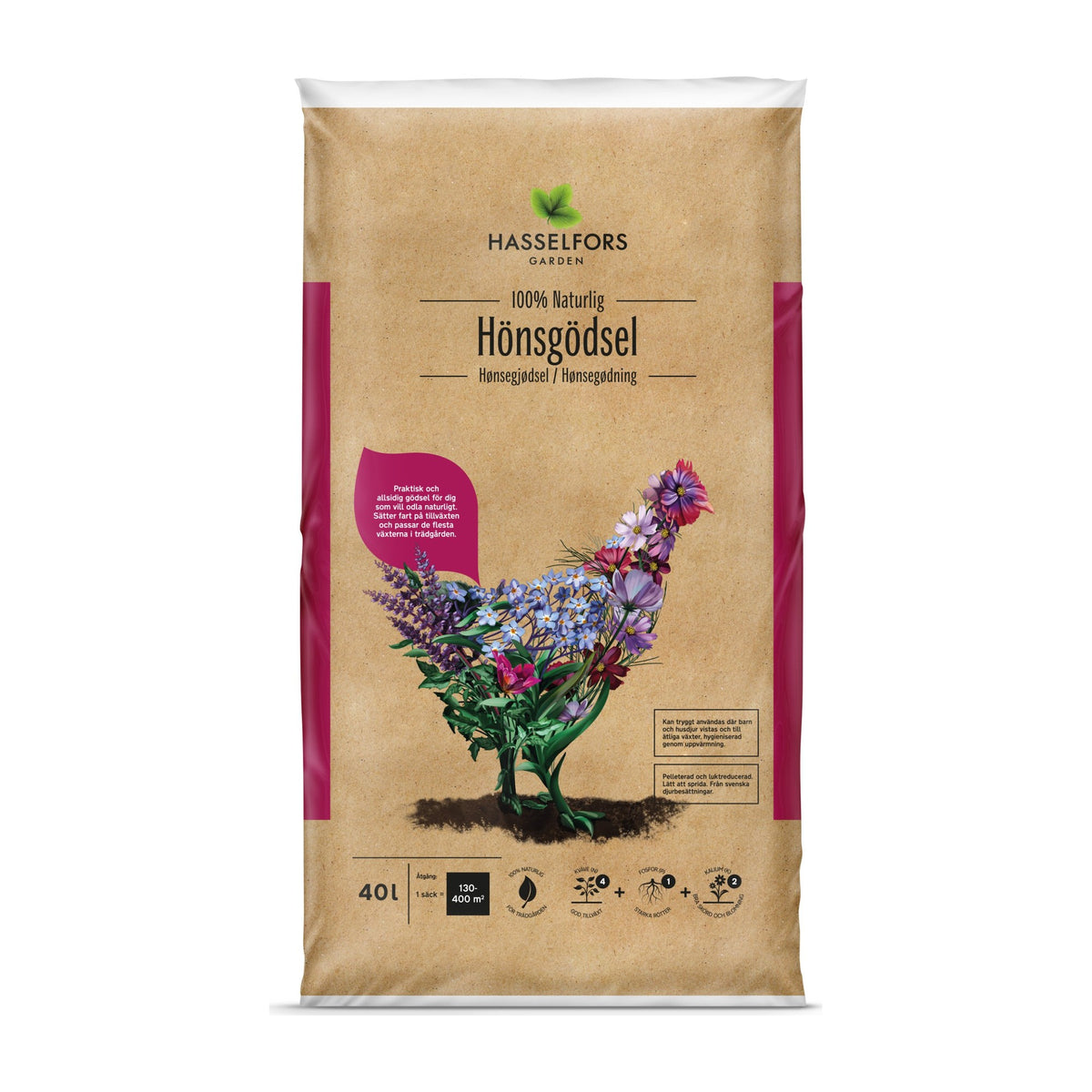 Hasselfors Hönsgödsel, 40 liter, 36st, Helpall