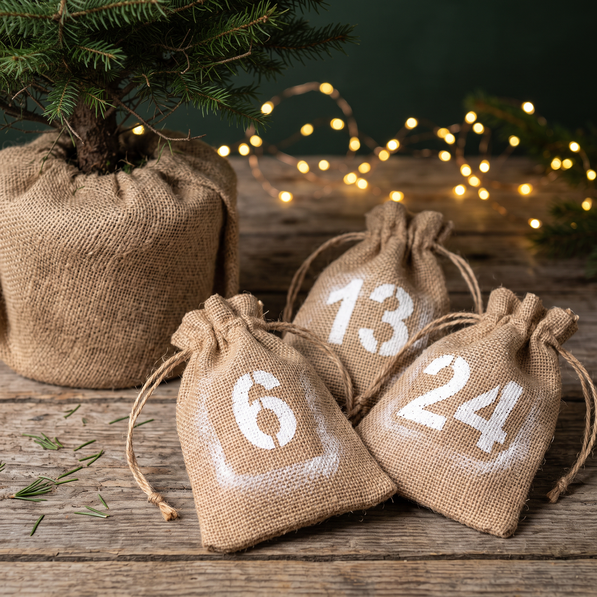 Numrerade jutepåsar till julkalendern