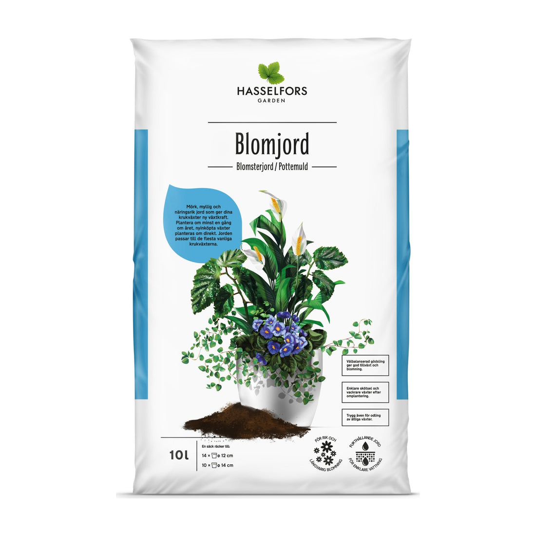 Hasselfors blomjord, 10 liter, 66st, Halvpall