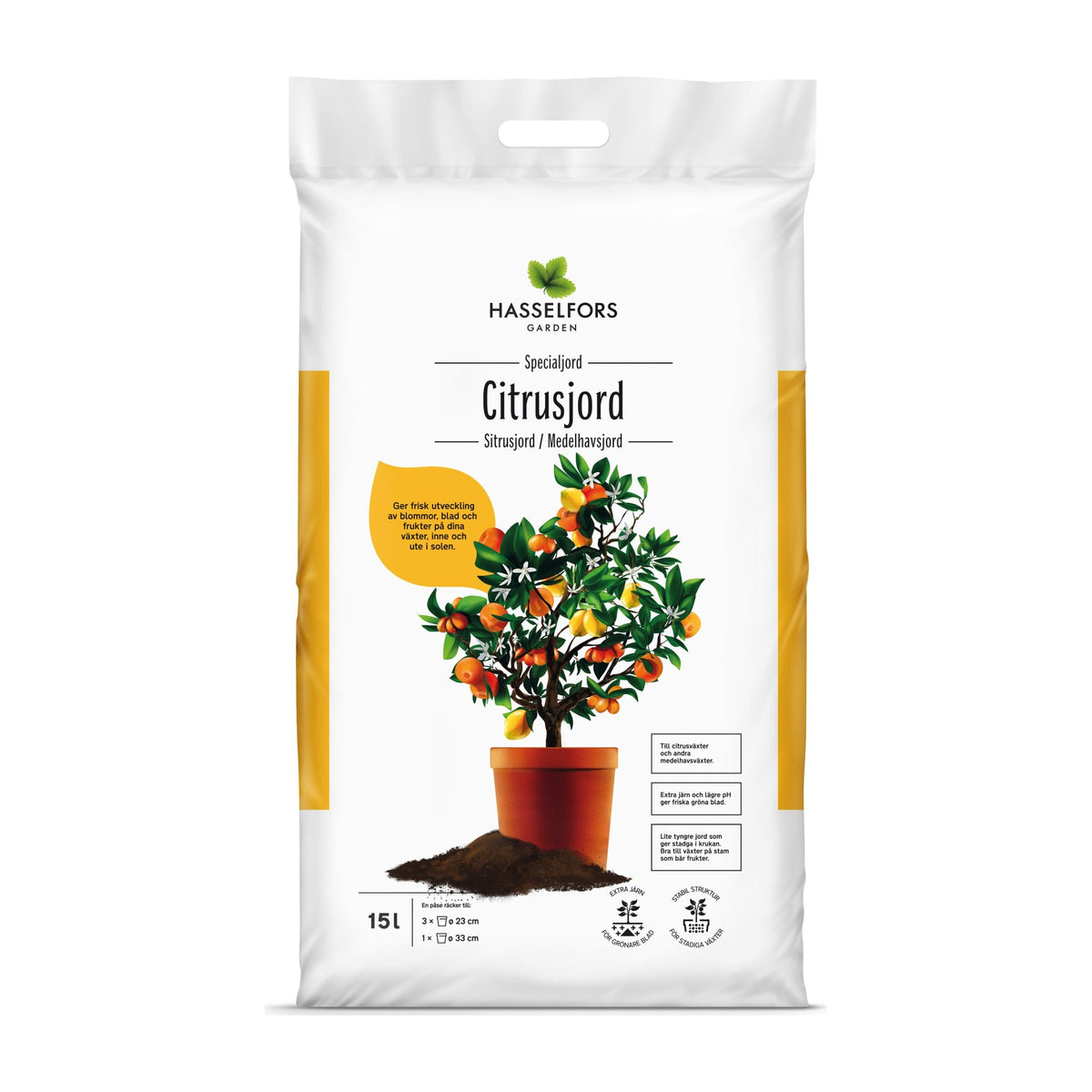 Hasselfors citrusjord, 15 liter, 51st, Halvpall
