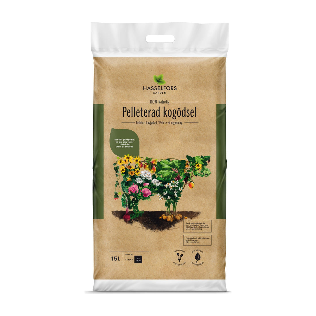Hasselfors kogödsel pelleterad, 15 liter, 36st, Halvpall