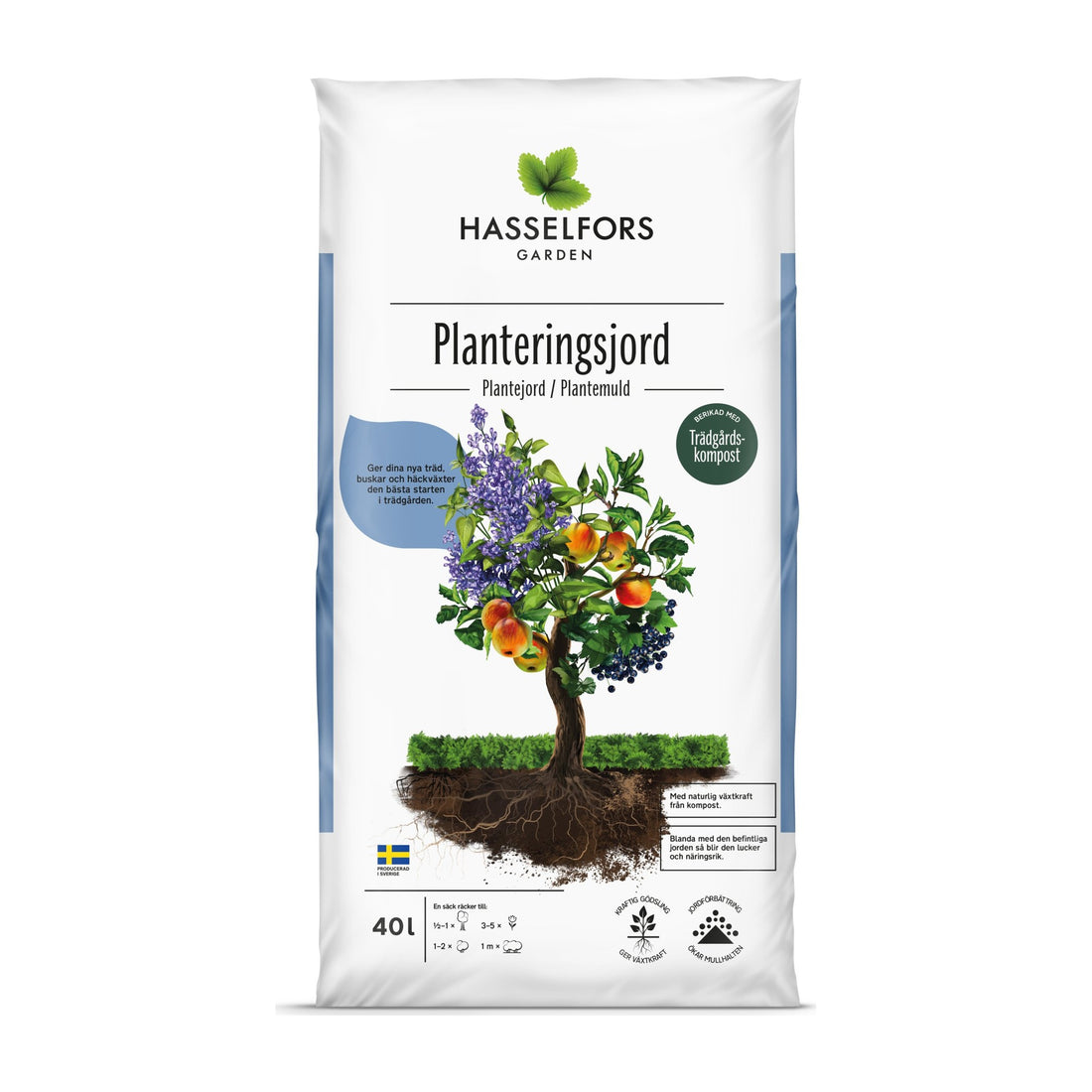 Hasselfors Planteringsjord Träd, häck &amp; buskar, säck 40 liter