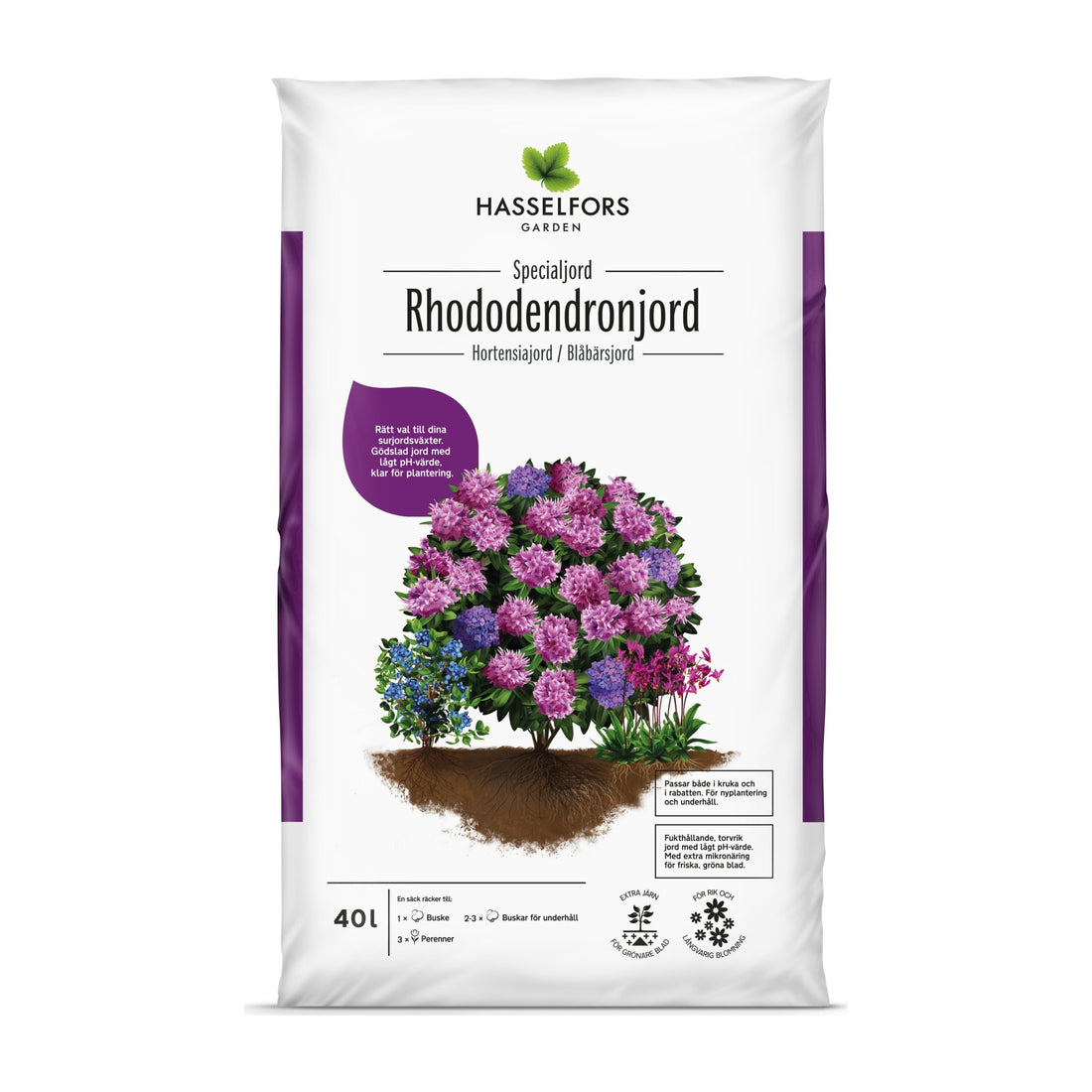 Hasselfors Rohdodendronjord, 40 liter, 51st, Helpall