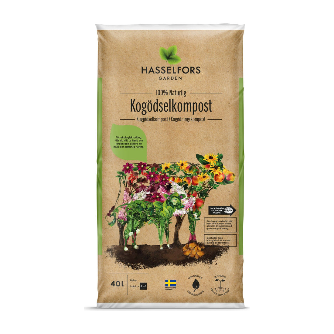 Hasselfors kogödselkompost, 40 liter, 51st, Helpall