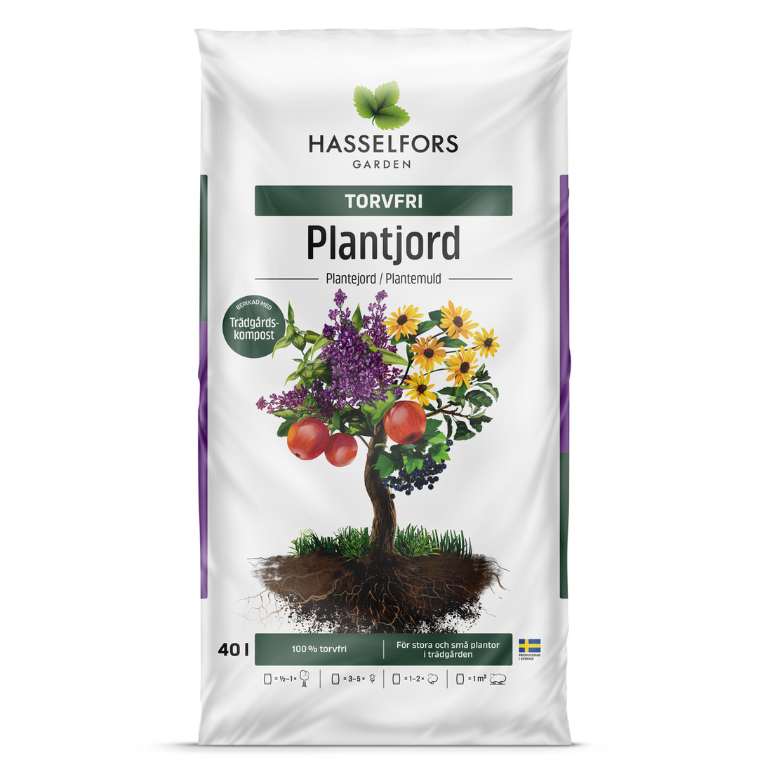 Hasselfors planteringsjord, 40 liter, 48st, Helpall