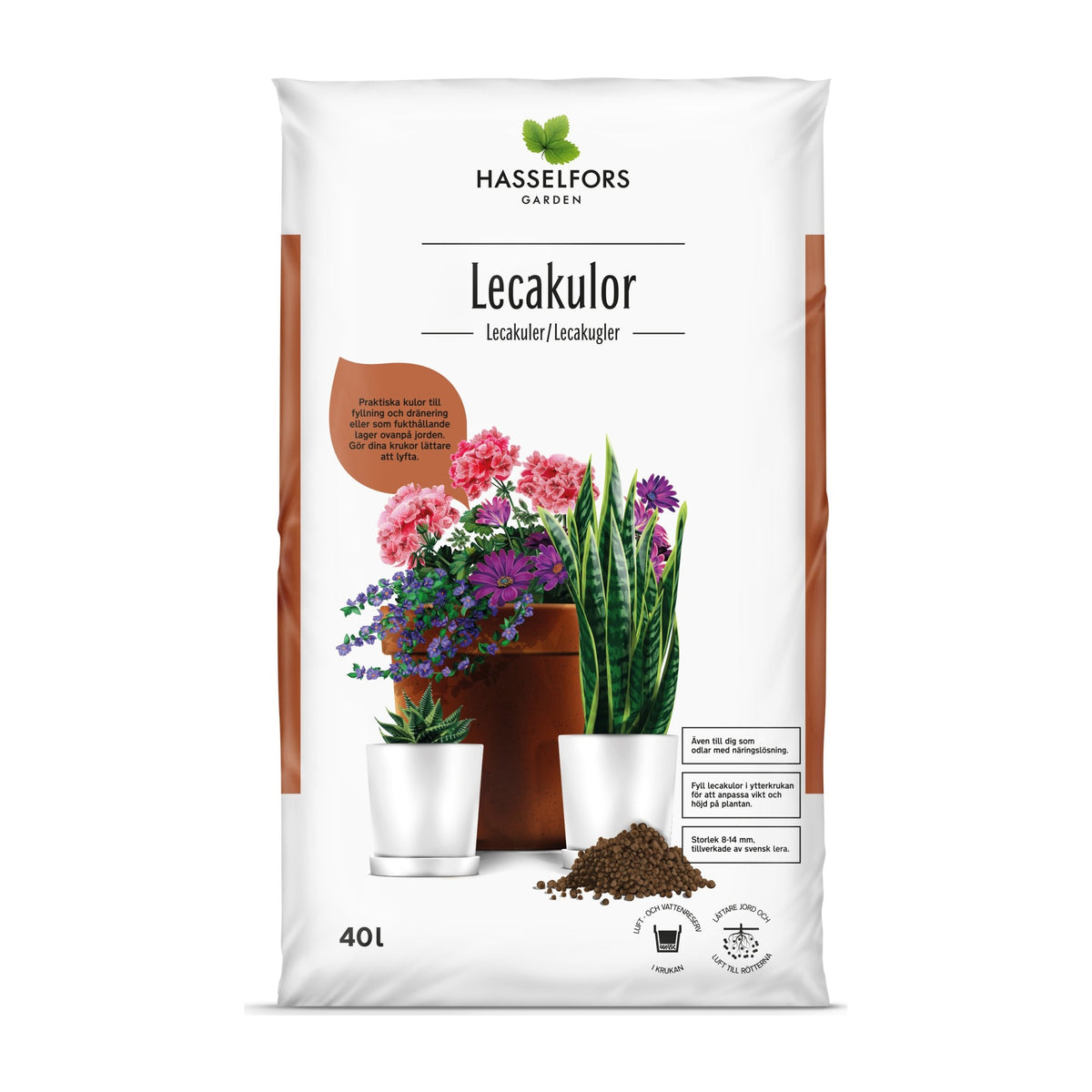 Hasselfors Lecakulor,  40 liter, 30st, Helpall
