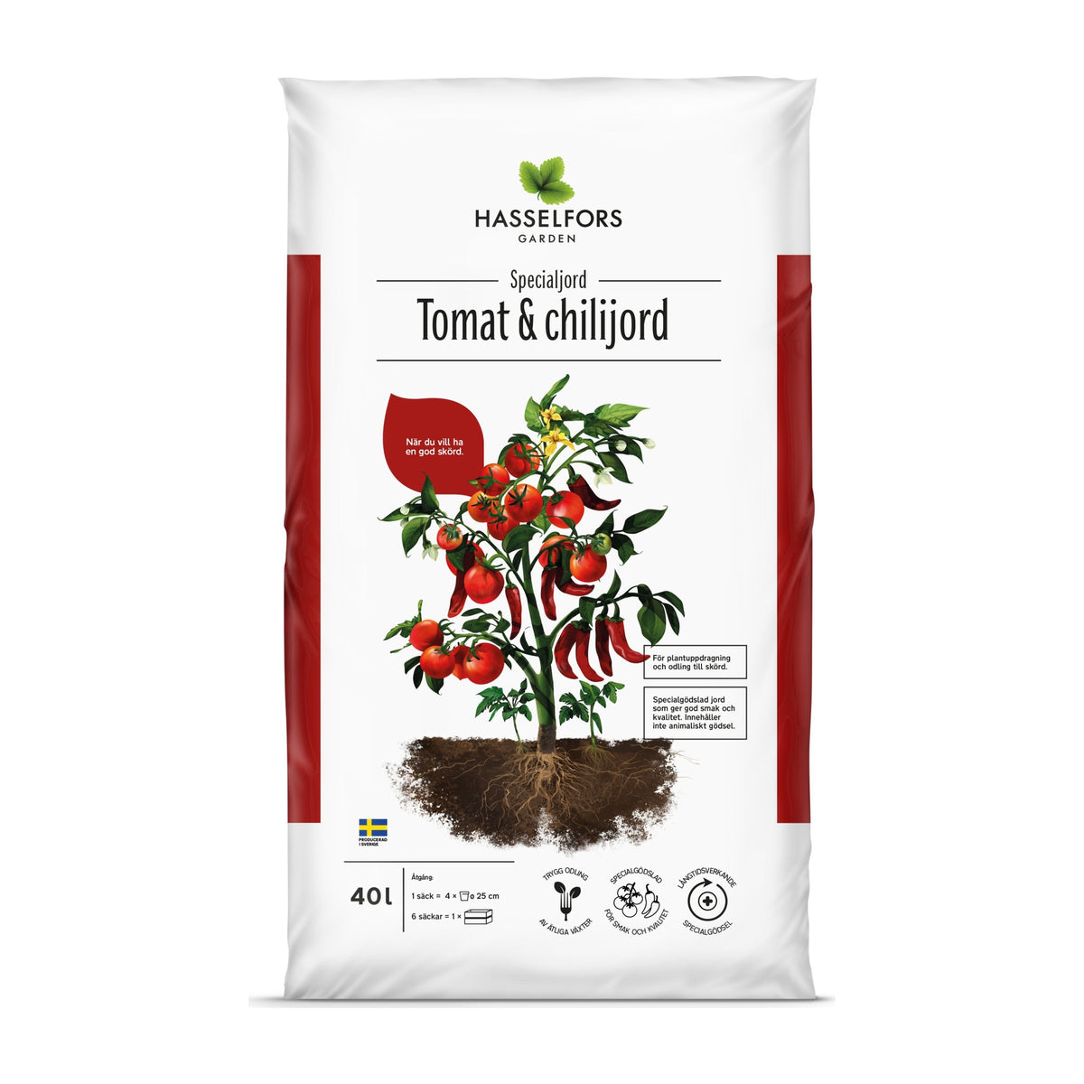 Hasselfors tomat &amp; chillijord, 40 liter, 48st, Helpall